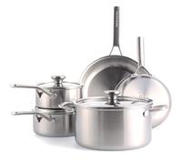 Merten & Storck Tri-Ply Stainless Steel,Batterie de Cuisine en Inox Trois Couches,Set de 8 Poêles et Casseroles,Inclut Poêle à frire,Casserole et Marmite,Induction,Multicouche,Va au Four,Argent