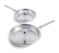 Merten & Storck Tri-Ply Stainless Steel, Set de Poêles à Frire de 26 cm et 30 cm en Inox Trois Couches avec Couvercles, Compatibles avec l'Induction, Multicouche, Va au four, Argent
