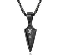MERTTURM Collier pour homme œil d'Horus, pendentif croix égyptienne Ankh, symbole de protection, chaîne pour homme, bijoux en acier inoxydable + fibre de carbone, pendentif pointe de flèche Spearpoint
