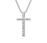 MERTTURM Croix Collier pour Hommes Ffemmes, Chretienne Acier Inoxydable Pendentif, Collier Crucifix Bijoux avec Runes Vikings Nordiques, Chaine 60cm Accessoires Hip Pop, Approprié Cadeau/Mode-Argent
