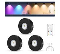MERTTURM RGB Spot LED sans Fil avec Telecommande, 1200mAh Rechargeable Magnétique Dimmable Led Cuisine Sous Meuble avec Fonction de Synchronisation pour Vitrines, Wardrobes [3 PCS]