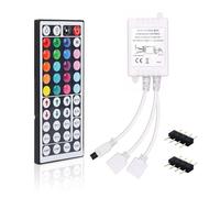 Meruido Télécommande infrarouge à 44 touches RVB - Tension de sortie : 12 V CC - 4 broches - 2 ports RVB - Boîtier de contrôle avec récepteur sans fil pour bandes lumineuses LED RVB 5050 3528 - Double