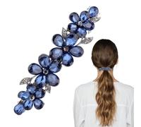 Merveilleux Barette à Strass pour Femmes, Élégante Barette Fleur Cristal Étincelante Accessoires de Cheveux Mariée pour Fête de Mariage Cheveux Longs (Bleu)