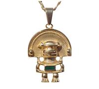 Merveilleux Pendentif Personnage anthropomorphe Tairona coiffé d'un Diadème et au Plastron émeraude.