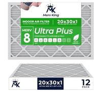 MervKing Lot de 12 filtres à air plissés pour four CVC 50 x 75 x 1 cm | MERV 8 | MPR 600-700 Ultra Plus | Taille réelle : 50 x 75,4 x 1,9 cm