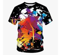 MERVOS Summer 3D Graffiti Art Print T-Shirt Retro Hip-hop Street Style Unisexe Round Neck Short Sleeve Top