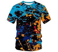 MERVOS Summer 3D Graffiti Art Print T-Shirt Retro Hip-hop Street Style Unisexe Round Neck Short Sleeve Top Top à Manches Courtes Unisexe
