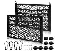MERVYNGLYNNHUNTER Lot de 2 filets de rangement à 3 couches pour camping-car, voiture, 45 x 25 cm, filet à bagages élastique avec 4 mousquetons, filet de coffre, sac en filet universel pour caravane