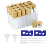 MERVYNGLYNNHUNTER Lot de 25 bouteilles roll-on vides de 10 ml, en verre transparent, avec rouleau en acier inoxydable et bouchon en bambou pour huile essentielle, spa, massage
