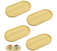 MERVYNGLYNNHUNTER Lot de 4 petits plateaux ovales en bambou - Petit plateau de service en bois - Plateau en bois ovale - Petit plateau en bambou pour dessous de verre, thé, café, gâteau