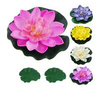 MERVYNGLYNNHUNTER Lot de 5 fleurs de lotus flottantes - Nénuphars artificiels - Pour piscine, aquarium, scènes de ruisseau avec 2 feuilles de lotus