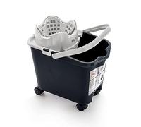 Mery | Seau avec Essoreur Automatique, 14L, Système de Ressort, 4 Roulettes Pivotantes, Polypropylène, Gris Clair et Gris Foncé