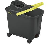 Mery - Seau avec Roulettes et Canal de Vidange, Épaisseur de Paroi 2 mm, Poignée Ergonomique, Construction Robuste, Idéal pour le Nettoyage, Gris, 14L