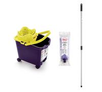 Mery Set Bucket avec serpillière et bêton, seau à vidange automatique avec roues violettes et lime, 14 L, vadrouille en microfibre super absorbante, fil universel, poteau tElescopique en acier recouve