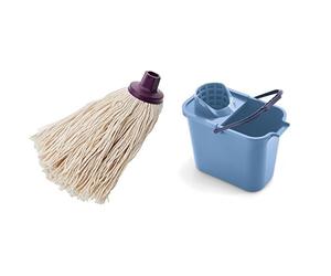 Mery | Set serpillière Coton L’Originale + Seau rectangulaire avec essoreur | Nettoyage de la Maison | Blanc