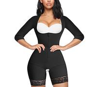MERYOSZ Body gainant pour femme avec fermeture éclair et contrôle du ventre, haut du bras, poitrine ouverte, corset amincissant, noir, Medium