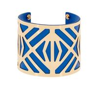 Mes-bijoux.fr Bracelet manchette Calcutta finition dorée simili cuir bleu, One Size, Cuir, One Size, Cuir