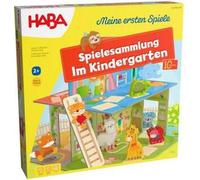 HABA Collection de Jeux à la Maternelle - 10 idées de Jeu variées - Grande Maison de Jeu 3D avec 5 Figurines en Bois - À partir de 2 Ans - Numéro d'article 2011718001