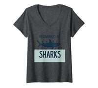 Mes collègues sont des Requins Humour de Bureau drôle T-Shirt avec Col en V, Femme, Chiné Foncé, XL