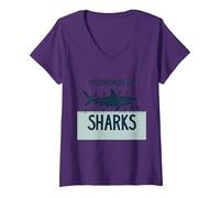 Mes collègues sont des Requins Humour de Bureau drôle T-Shirt avec Col en V, Femme, Violet, XXL