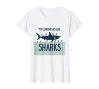 Mes collègues sont des Requins Humour de Bureau drôle T-Shirt, Femme, Blanc, XL