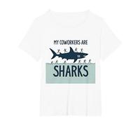 Mes collègues sont des Requins Humour de Bureau drôle T-Shirt, Femme Grandes Tailles, Blanc, 5X