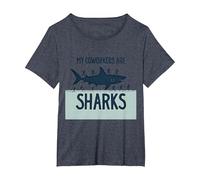 Mes collègues sont des Requins Humour de Bureau drôle T-Shirt, Femme Grandes Tailles, Bleu Chiné, 1X