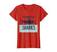 Mes collègues sont des Requins Humour de Bureau drôle T-Shirt, Femme, Rouge, M
