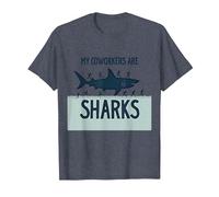 Mes collègues sont des Requins Humour de Bureau drôle T-Shirt, Homme, Bleu Chiné, L