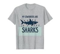 Mes collègues sont des Requins Humour de Bureau drôle T-Shirt, Homme, Gris Chiné, M