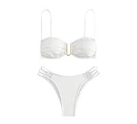 Mes Commandes Bikini Femme 2 Pieces Couleur Uni Push Up Casual Trikini Maillot De Bain Femme 2 Pieces String Outdoor 2025 Printemps Imprimée Vacances Brassière De Bain Femme 01 Blanc M