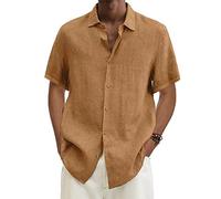 Mes Commandes Chemise Homme Manches Courtes en Lin sans Repassage Chemisette pour Homme Ete Coton Hawaienne Vêtements Homme Grande Taille Mode Tee Shirt Kaki XXL