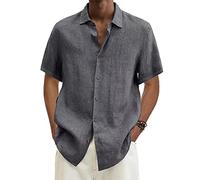 Mes Commandes Chemise Homme Manches Courtes en Lin sans Repassage Chemisette pour Homme Ete Coton Hawaienne Vêtements Homme Grande Taille Mode Tee Shirt Gris foncé L