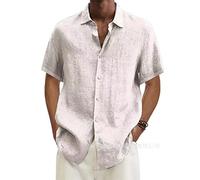Mes Commandes Chemise Homme Manches Courtes en Lin sans Repassage Chemisette pour Homme Ete Coton Hawaienne Vêtements Homme Grande Taille Mode Tee Shirt Blanc XXL