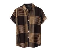 Mes Commandes Chemise Lin Homme Manches Courtes Ete Hawaienne Chemisette pour Homme Manche Courte Pas Cher Infroissable Slim Fit Vêtements Homme 3-Marron L