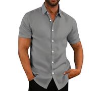 Mes Commandes Chemise Manche Courte Homme Lin Slim Fit Cadeau Papa Vetement Homme Marque sans Repassage Chemisette pour Homme Fete des Peres Pas Cher Gris L
