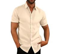 Mes Commandes Chemise Manche Courte Homme Lin Slim Fit Cadeau Papa Vetement Homme Marque sans Repassage Chemisette pour Homme Fete des Peres Pas Cher Kaki XL
