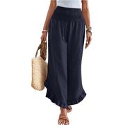 Mes Commandes Culotte Legging Femme Grande Taille Pantalon Jogging Femme Été Souple Chasse Droit Fleuri Detente Elegant Randonnée Chic Nouer Pantacourt Large Lin Coton Marine XL