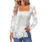 Mes Commandes en Cours De Livraison,Chemisier Femme Chic Et Élégant Dentelle Tee Shirt Femme Manches Longues Tunique Femme Grande Taille Haut Femme Ete Blouse Femme VêTements Femme(Blanc,4XL)