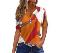 Mes Commandes en Cours De Livraison,Générique Tenue De Sport Femme Chemisier T-Shirt Femme Imprimé Bouton Manches VêTements Femme Col en V Haut Tunique Femme Chic Et Elegant(Orange,XXL)