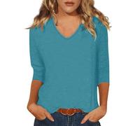 Mes Commandes en Cours De Livraison,Haut Femme Chic Et Elegant Tee Shirt Femme Manche 3/4 Chemisiers Et Blouses Femme Vêtements Femme Grande Taille Col en V à De Couleur Unie Top(Sky Blue,XXL)