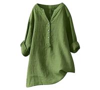 Mes Commandes en Cours De Livraison HUIFUAO T-Shirt d'été Ample en Coton et Lin à Manches Longues avec Poche boutonnée pour Femme, Z06 Vert, XLMa Commande