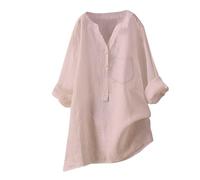 Mes Commandes en Cours De Livraison HUIFUAO T-Shirt d'été Ample en Coton et Lin à Manches Longues avec Poche boutonnée pour Femme, Rose, Taille XXXXL