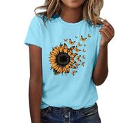 Mes Commandes en Cours De Livraison T-Shirt à Manches Courtes et col Rond pour Femme Motif Tournesol et Papillon, A03 Bleu Ciel, L Ma Commande