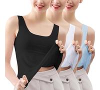 Mes Commandes HUIFUAO Lot de 3 débardeurs pour Femme - Grande Taille - sans Manches - pour l'été - Basique - Noir - Col carré - pour Gym, Sport, Course à Pied, Yoga