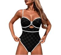 Mes Commandes Maillot De Bain Femme Rembourré sans Manche Nouvelle Swimsuit Vacances Marque Maillot 1 Pièce Ventre Plat Maillot De Bain Femme Couleur Uni Extérieur Bikini String Noir L
