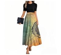 Mes Commandes Passées Ample Robe Noire Longue Manche Courte Fleurie Boheme Chic de Plage Robe Noire Femme Et Elegant Sexy Volants Jaune Col Rond Été Tenue Femme Chic Et Elegant Jaune XL