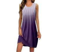 Mes Commandes, Robe Boheme Femme, Robe Ete Femme, Robe Fleurie Chic Et Elegant Femme sans Manches Robe Grande Taille Col Rond Femme Marque Pas Cher Robe Violet Rose XXL