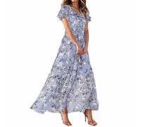 Mes Commandes, Robe Ete Femme Longue, Robe Femme Chic Et Elegant, Robe Boheme Mi Longue Fluide Femme Manches Courtes Robe Fleurie Col Rond Femme Marque Pas Cher Robe Violet Clair XL