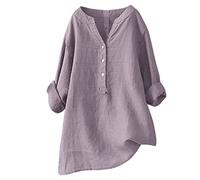 Mes Commands HUIFUAO T-Shirt d'été Ample en Coton et Lin à Manches Longues avec Poche boutonnée pour Femme, Z04 Violet, XL